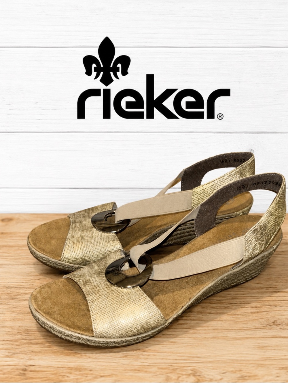 Rieker Gold Metallic Wedge Sandals – EU Size 40